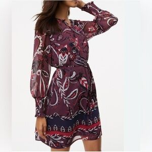 LOFT Chiffon Paisley Tie Waist Mini Dress